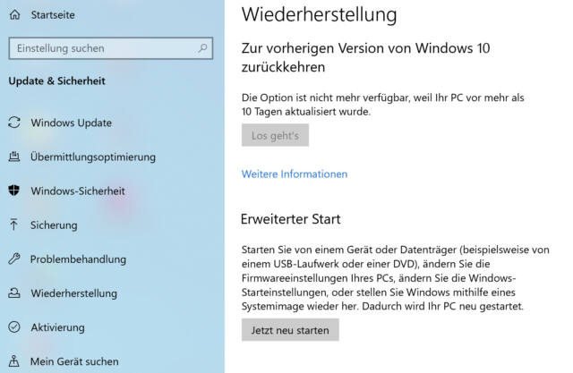 Ihr müsst den erweiterten Startmodus aufrufen, um UEFI zu aktivieren.